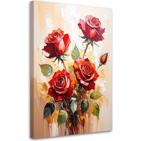 Wandbild für das Wohnzimmer Rote Rosen Blumen auf beigem Hintergrund 40x60 cm