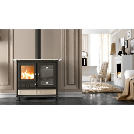Thermorossi – Cuisinière à bois céramique 12.1 kW – Fours indépendants jusqu'à 400°C – Plaque fonte – Capacité 35L – Classe A+ (1/4)