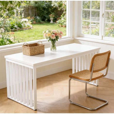 Doppelschreibtisch 180 x 60 cm aus MDF und Eisen, weiß OKMYHOME (1/5)