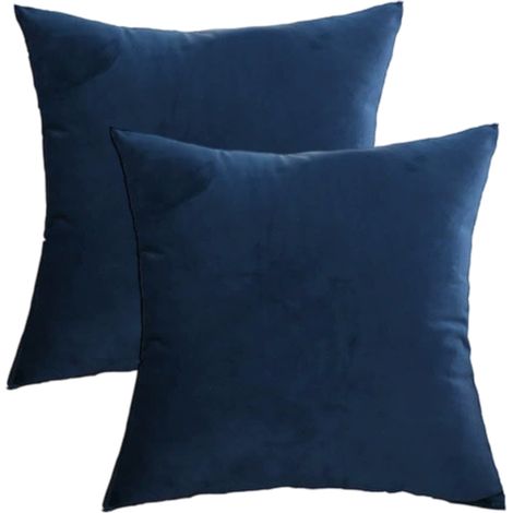 Lot de 2 housses de coussin carrées en velours - Bleu foncé 45 × 45 (1/5)