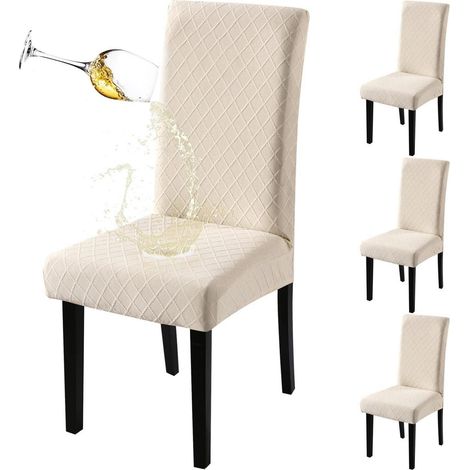 Stuhlhussen 4er Set Beige Wasserdicht Stretch für Esszimmerstühle Schwingstuhl (1/5)