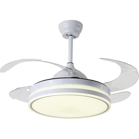 Ventilateur de Plafond - Moteur DC 6 Vitesses Silencieux - Éclairage LED 36W 3 Températures - Lames Déployables Méthacrylate - Télécommande, Blanc, Métal (1/5)