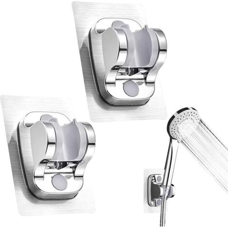 Support mural pour douchette 2 pièces, sans perçage, réglable en angle et étanche – Argent (1/4)