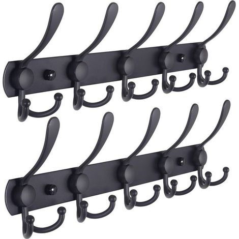 Porte Manteau Mural, Patere Murale - Acier Inoxydable Ultrasolide, 5 Crochets Triples, Portemanteau Pour les Manteaux, Chapeaux, Serviettes, Entrée, Salle de Bain, Noir (1/4)