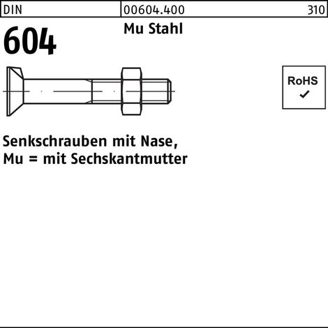 Vis à tête fraisée DIN 604 écrou à six pans M10x 35 Mu acier 4.6 100 pièces