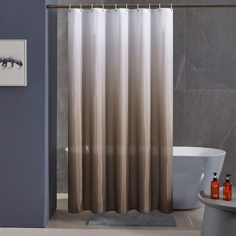 Rideau de Douche Anti Moisissure Tissu Lavable en Machine Grand Rideau de Bain Imperméable en Polyester pour Baignoire Angle avec 12 Crochets 200x200cm Taupe Dégradé (1/5)