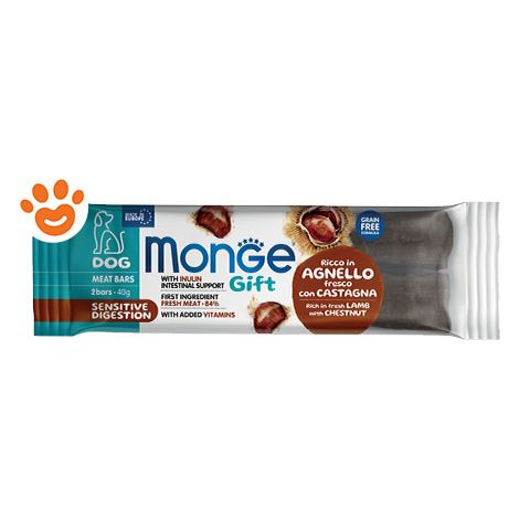 Monge Dog Gift Meat Bars Sensitive Digestion Agnello con Castagne + OMAGGIO - Monge Dog Gift Meat Bars Sensitive Digestion Agnello con Castagne + OMAGGIO - Confezione Da 40 Gr + OMAGGIO Monge GIFT