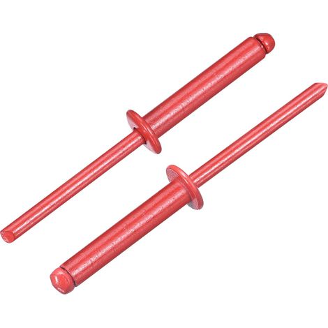 100 Pièces Rivets Aveugles en Aluminium 4.8 x 25 mm, Poignée En Aluminium Et Mandrin En Acier, Rivets Fendus à Tête Bombée Pour Métal, Meuble, Automobile, Rouge (1/5)