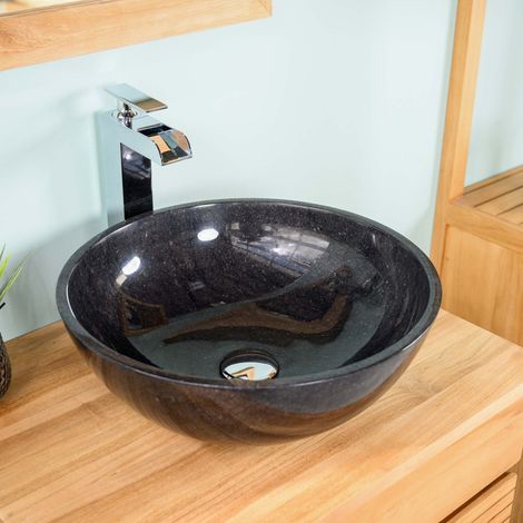 Vasque salle de bain à poser en marbre noir Léa 40 cm (1/5)