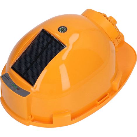 Gelber, solarbetriebener Bauhelm mit wasserdichter LED-Leuchte, integrierter Belüftung, Sonnenschutz und Kühlventilator für Sommerarbeiten (1/5)