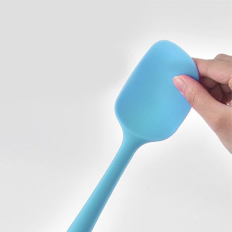 Spatule racloir en silicone, résistante à la chaleur, en forme de T, avec prise en main confortable, ustensile de cuisine polyvalent pour la maison, bleue. (1/5)