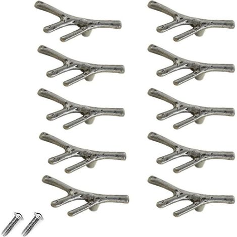 Set mit 10 Vintage-Schubladenknöpfen aus Zinklegierung für Schränke, Schubladen, Landhausstil, Cottage (einlochig, silberfarben) (1/5)