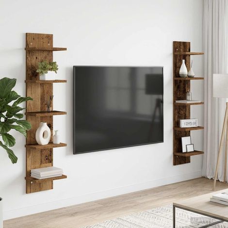 vidaXL Estante de pared 2 uds. Madera envejecida 22 x 15 x 100 cm (1/5)