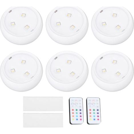 Ortviai 6 spots LED sans fil avec télécommande RGB, minuterie et gradation pour placards, étagères et meubles bas (1/5)