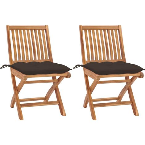 vidaXL Sillas plegables (2 unidades) con cojines color topo, de madera maciza de teca. (1/5)