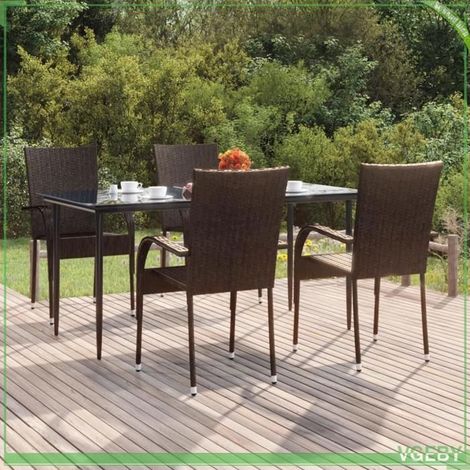 Ensemble à manger de jardin - FAFEICY - 3156672 - Marron - Résine tressée - Table verre trempé 160x80 cm (1/5)