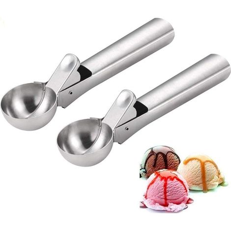 2Pcs Cuillère à Glace Boules à éjection, Cuillère à Crème Glacée en 430 Acier Inoxydable, pour des Cookies et Servir de la Glace, Sorbets, Les Boulettes en Tout Genre Viande, 4.5cm, 5.5cm-Fei Yu (1/5)