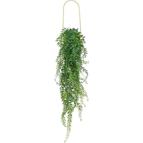 Plante verte artificielle tombante H 82 cm – Pot doré en céramique – Accrochage facile au mur ou plafond – Décoration intérieure élégante (1/4)