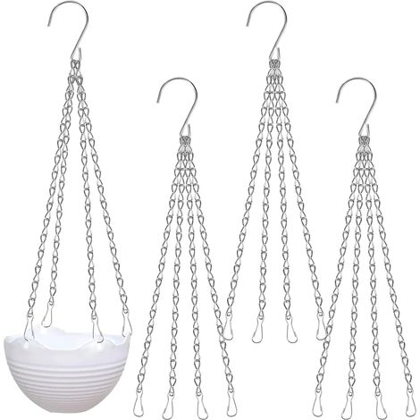 4 Pièces Chaîne de Panier Suspendu Métal Plante Cintre Jardin Pot, Chaîne de Suspension, Chaîne de Pot Fleur avec Crochet Clip, Panier de Remplacement Chaîne pour Intérieur Extérieur Décoration Argent (1/5)