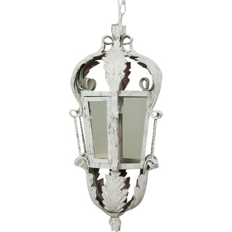 Wrouhgt iron antiqued white finish ceiling lantern W30xDP24xH58 cm sized (1/4)