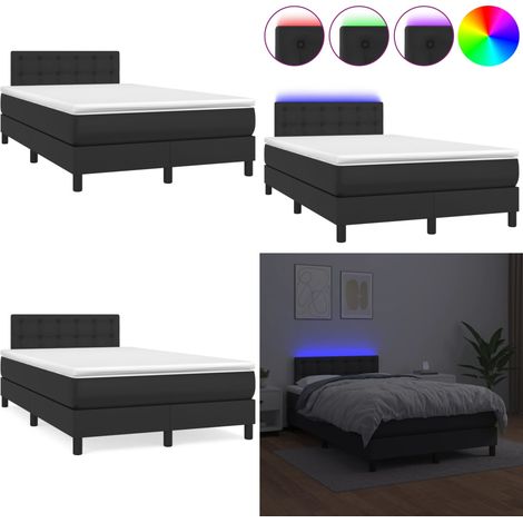 Sommier à lattes de lit matelas LED noir 120x190 cm similicuir - Lit Plateforme - Lit Design - Lit Moderne - Lit Avec Rangement - Tête De Lit Ajustable - Home & Living (1/5)