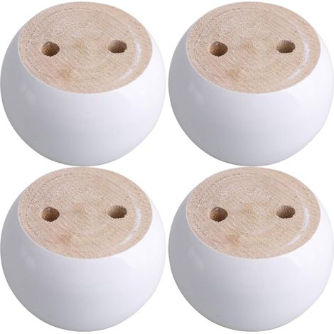 Ensemble de 4 pieds de meuble ronds en eucalyptus blanc, 8 x 8 x 5 cm. Supporte un poids d'environ 100 kg. (1/5)