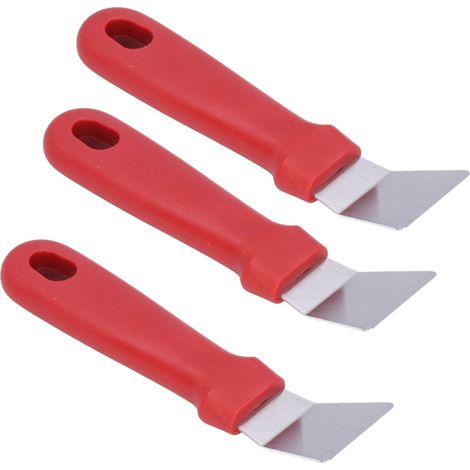 Set mit 10 roten Edelstahl-Küchenschabern zum Entfernen von Fett, zum Abtauen von Kühlschränken und zum Reinigen von Dunstabzugshauben.