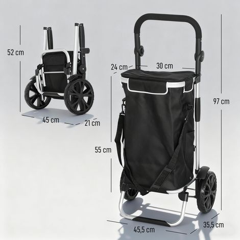 Chariot de courses pliable 3 en 1, capacité de 40 L, charge maximale de 25 kg, avec compartiment isotherme, noir (1/5)