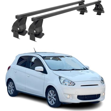 OMAC Dachträger Querträger Stahl für Mitsubishi Space Star mk2 2012-2016 Pre-FL – Abschließbar – City-Crash-getestet – DIN 75302:2019 – ISO/PAS 11154:2006 – Max. 50 kg Schwarz (1/5)