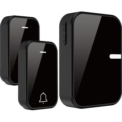 Sonnette Sans Fil Extérieur 250m Carillon Étanche IP55 avec 38 Mélodies, Récepteur sans Pile, 4 Volumes Réglables et Mémoire - Kit 2 Émetteur + 1 Récepteur pour Maison (Noir) (1/5)