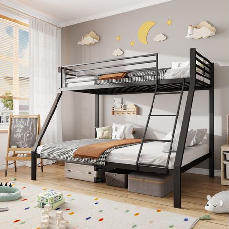 Etagenbett 90x200/140x200 cm Metall schwarz mit Leiter, platzsparend, ohne Matratze – MEUBLIV (1/5)