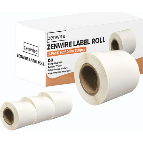 Etichette termiche autoadesive, confezione da 3 rotoli da 250 pezzi, 50x30 mm, per stampante Zenwire TP-210 Mini. (1/5)