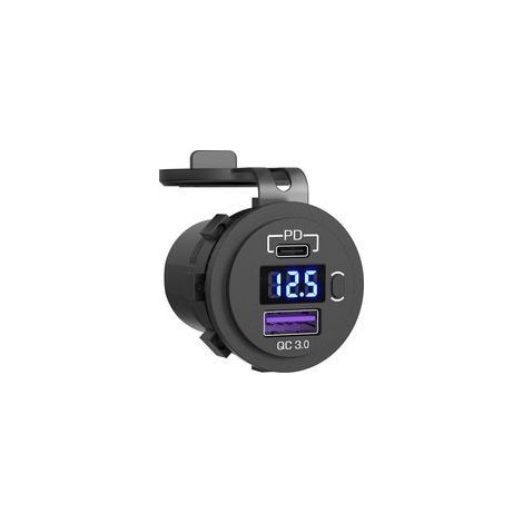 Chargeur voiture 48W USB-C PD & QC3.0 – 12/24V avec voltmètre LED & interrupteur – Voiture, bateau (1/5)