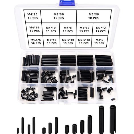 225 Pièces 13 Tailles M1.5 / M2 / M2.5 / M3 / M4 / M5 / M6 Goupilles à Ressort Creux Kit, Fendue Goupilles, Goupilles Fendues en Acier au Manganèse Kit, pour Réparation Automobile (1/5)