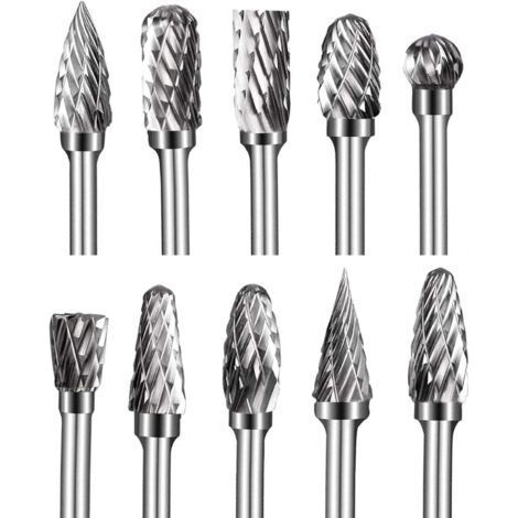 10pcs Double Cut Tungsten Carbide Shank Burrs 1/8” Rotary Burr Kit 6mm Sharpening Head (1/4)