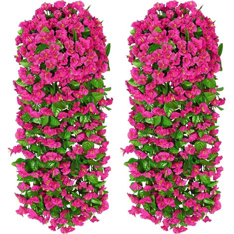 Pétunia Artificiel 2PCS Simulation Faux Pétunias Fleur Artificielle Exterieur Tombante Branches Fleurs De Gloire du Matin Artificielles avec Feuilles pour Jardin (Fuchsia) (1/5)