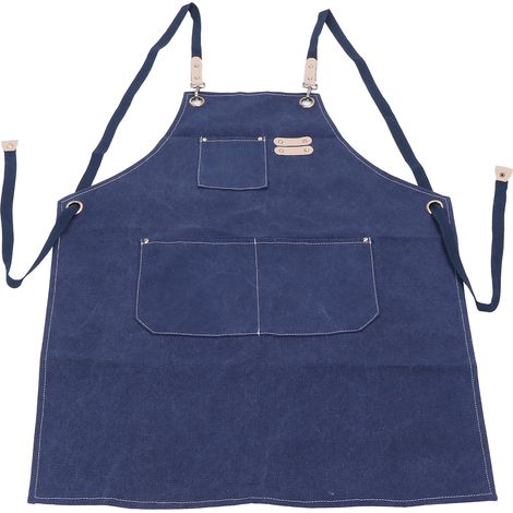 Tablier de cuisine en toile de coton, ajustable, à bretelles croisées dans le dos, avec poches, bleu (1/5)