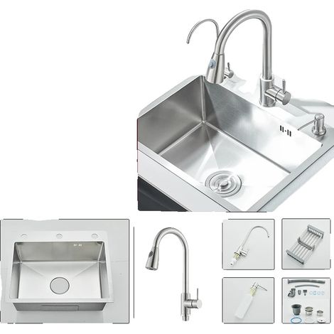 Fregadero de cocina, acero inoxidable 304, diseño de un solo seno, níquel cepillado (1/2)