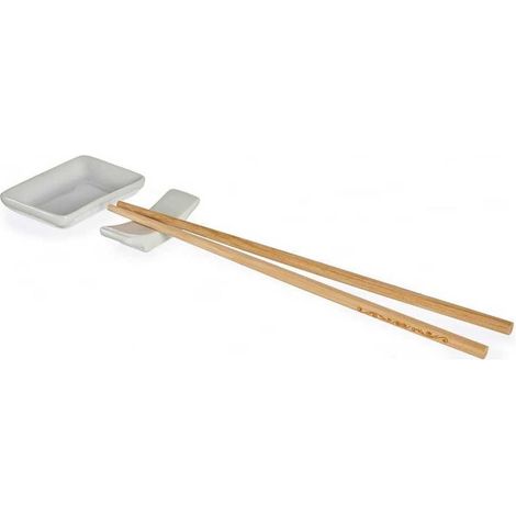 KINVARA sushi platos porcelana + bambu 12 piezas , Set para sushi de porcelana y bambú 12 piezas, un completo conjunto diseñado para disfrutar de sushi, sashimi y otras especialida