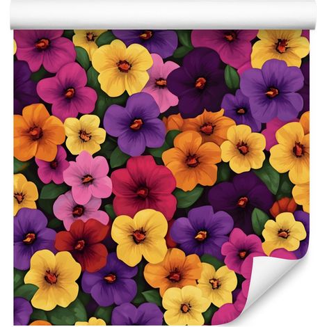 Carta da parati con fiori e foglie oro e viola per soggiorno e camera da letto 50x1000 cm (1/5)