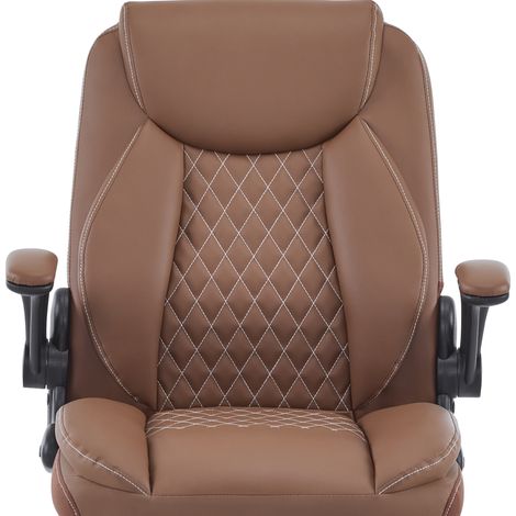 Sedia da ufficio ergonomica regolabile in altezza con braccioli ribaltabili, pelle marrone DESVIAE (1/5)