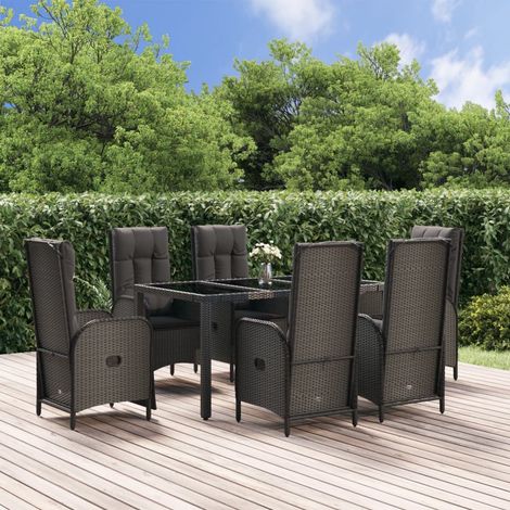 Ensemble à manger de jardin coussins 7pcs Noir Résine tressée (1/5)