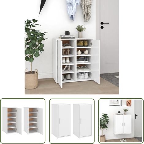 The Living Store Schuhschränke 2 Stk. Weiß 32x35x70 cm Holzwerkstoff - Schuhschrank - Holzwerkstoff - Weißer Schuhschrank - Garderobe - Schrank (1/5)