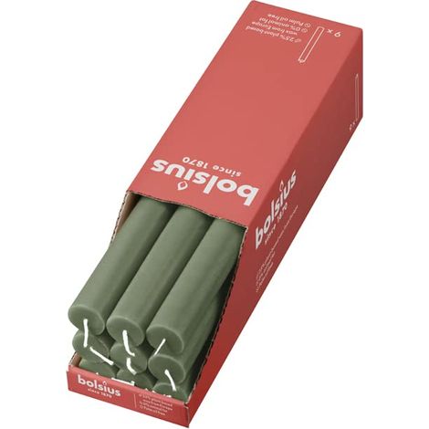 Bolsius Rustik - Candele a bastoncino, verde oliva, set da 9 pezzi, lunghezza 13 ore, non profumate, cera vegetale naturale, senza gocciolamento, senza olio di palma, 27 x 2,3 cm - Pasqua (1/5)