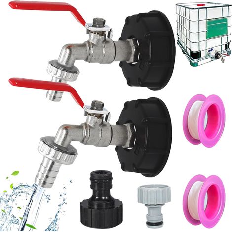 2 Pièces Robinet Cuve 1000L, Robinet Cuve en Alliage de Zinc, Robinets Cuves Ibc avec Raccord de Tuyau et Ruban D'étanchéité, Pour D'adaptateur de Cuve (1/2" et 3/4") (1/5)