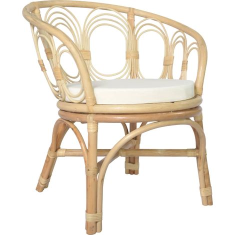 Esszimmerstuhl mit Kissen Rattan und Leinen