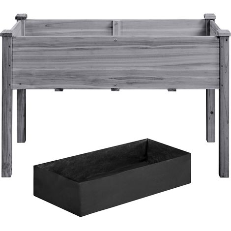 Homevive Jardinera Elevada de Madera de Abeto Cama de Cultivo con Forro Drenaje para Plantas Verduras Flores Hierbas Gris