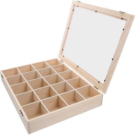 Vitrine à Minéraux en Bois Couvercle Transparent 20 Compartiments pour Cristaux et Pierres Précieuses Boîte de Collection Compacte pour Exposition et Rangement de Spécimens (1/5)