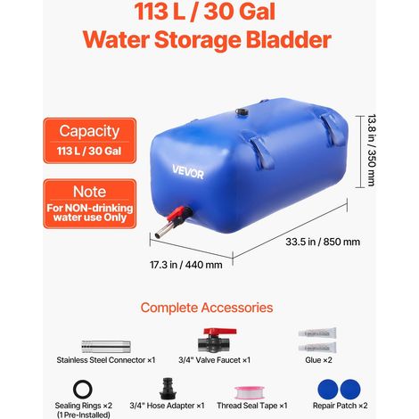 Réservoir d'Eau Souple 113 L, Vessie de Stockage Eau Pliable, Sac Conteneur d'Eau PVC Grande Capacité, pour Irrigation Jardin, Camp… (1/5)