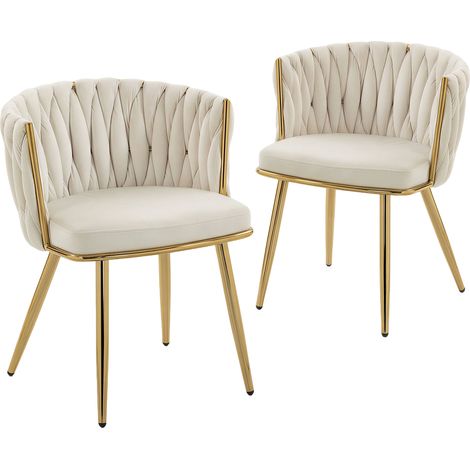 HOMCOM Upholstered Kitchen Chairs Set of 2 with Wrap-around Backrest, Cream (1/5)